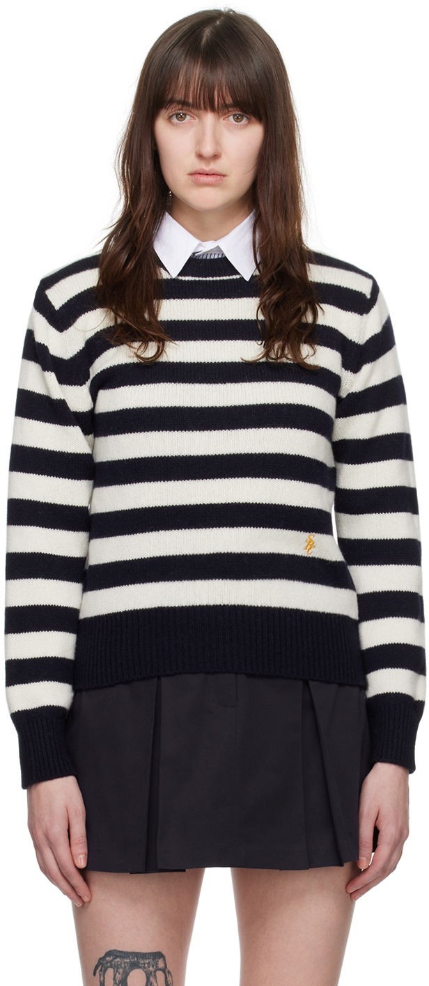 Sweater Sporty & Rich 'SRC' Sweater "Navy & Off-White" Beige | CRAW2387OS