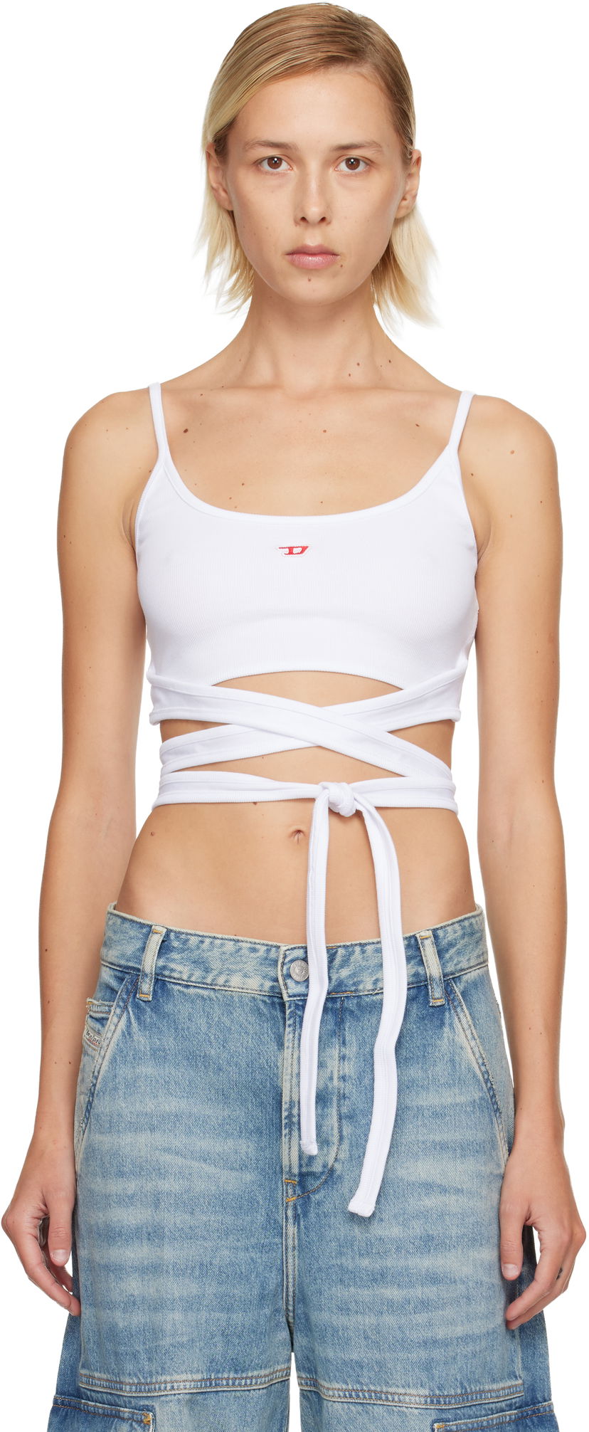 Tanktop Diesel Ribbed Knit Cut-Out Wrap-Around T-Leya-Tail Tank Top Hvid | A18356 0EJAI