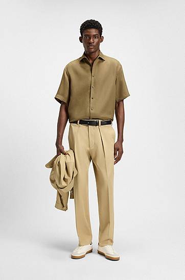 Skjorte BOSS BECKHAM x BOSS Relaxed-Fit Linen Shirt Brun | 50549180, 1