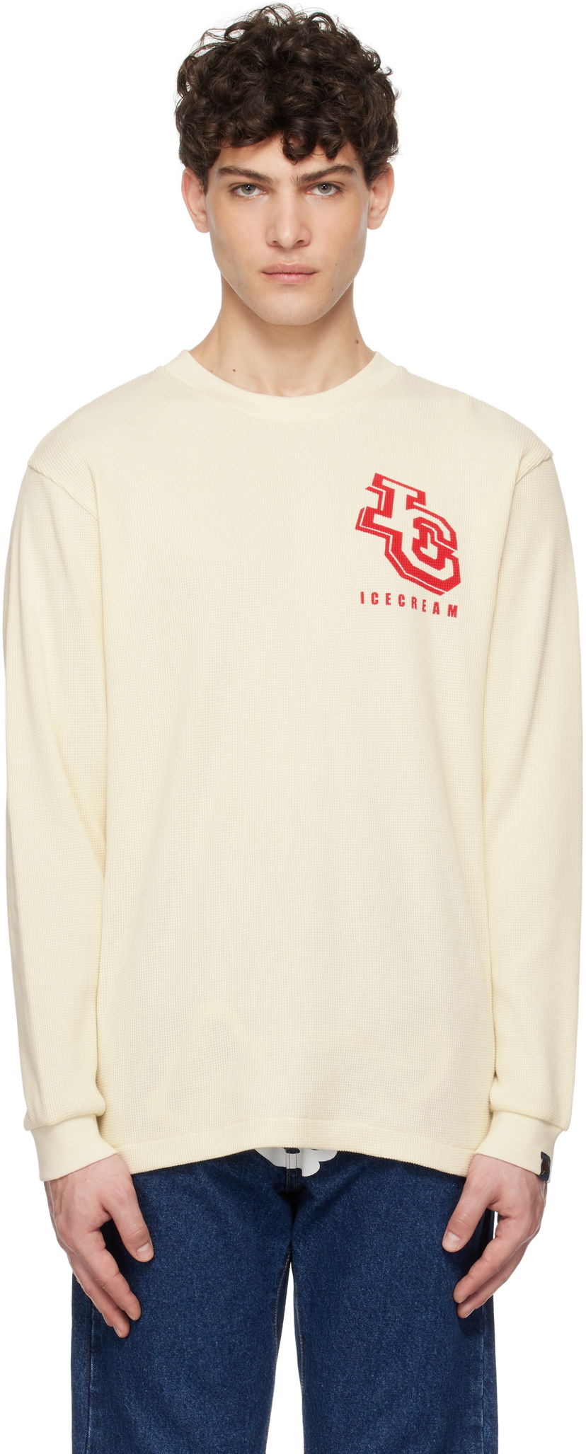 Sweater BBC IceCream ICECREAM Waffle Long Sleeve T-Shirt with Logo Beige | IC24454