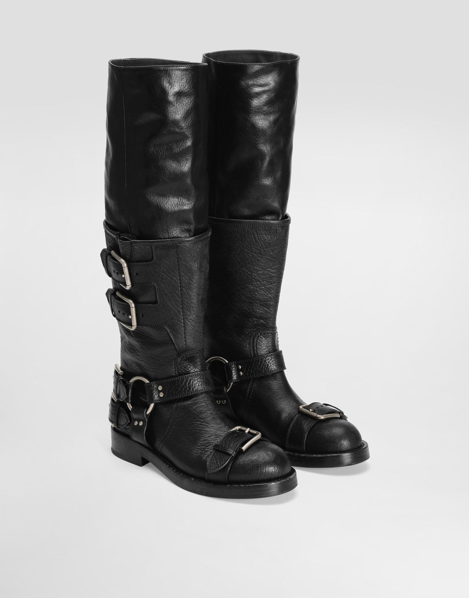 Tilbehør Dolce & Gabbana Dolce & Gabbana Horse Leather Buckle Knee-High Boots Sort | CU1243AW6028B956, 1