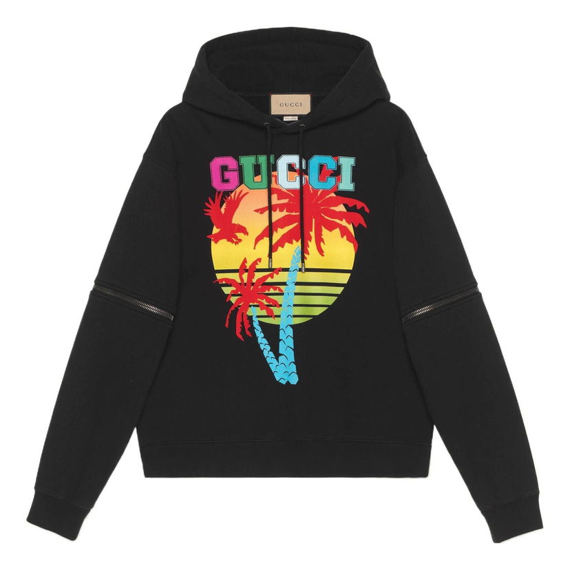 Sweatshirt Gucci Sunset Print Removable Sleeves Hoodie Sort | 700117-XJEOT-1082