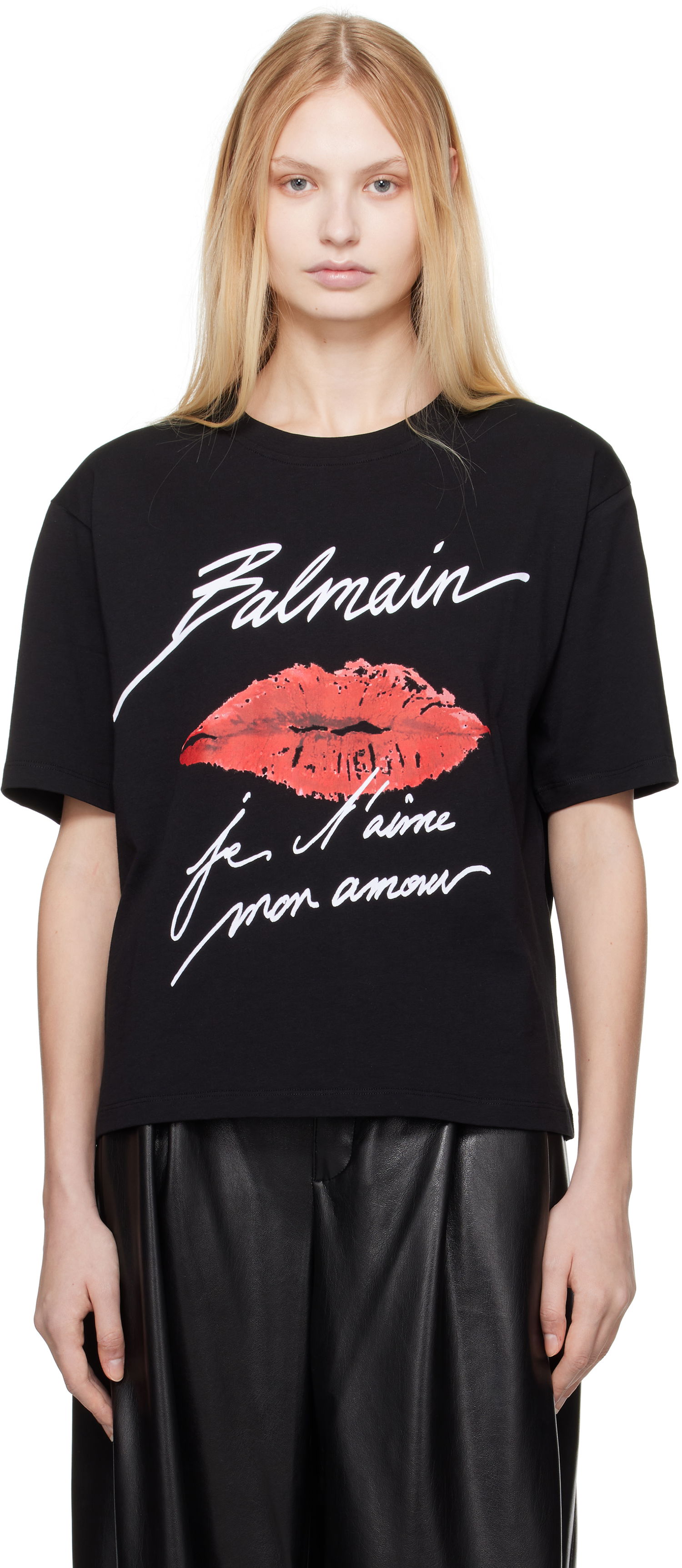 T-shirt Balmain Balmain Short-Sleeved Kiss Print T-Shirt Sort | EF1EG110GE45, 0