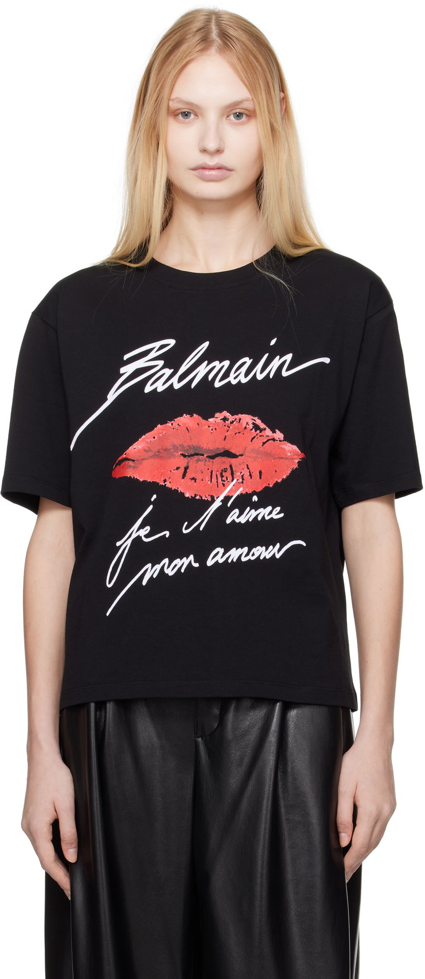 T-shirt Balmain Balmain Short-Sleeved Kiss Print T-Shirt Sort | EF1EG110GE45