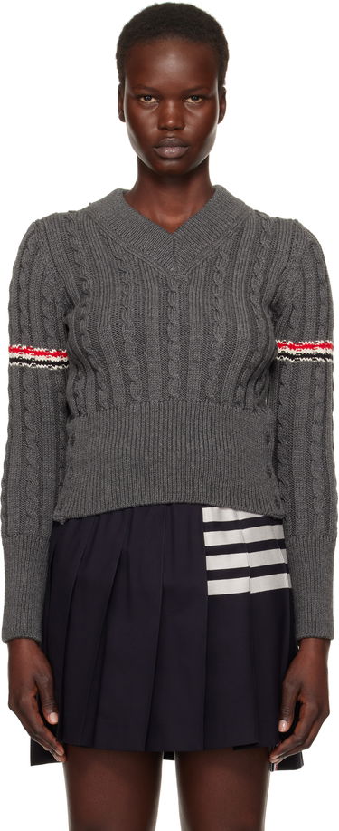Sweater Thom Browne Classic Cable V-Neck Wool Sweater Blå | FKA479A-Y1024, 0