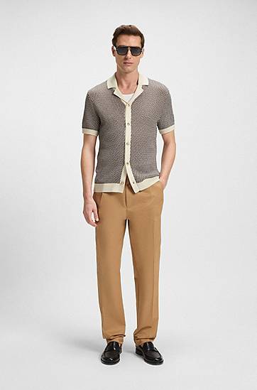 Sweater BOSS Regular-Fit Knitted Cotton Cardigan Beige | 50543163, 1