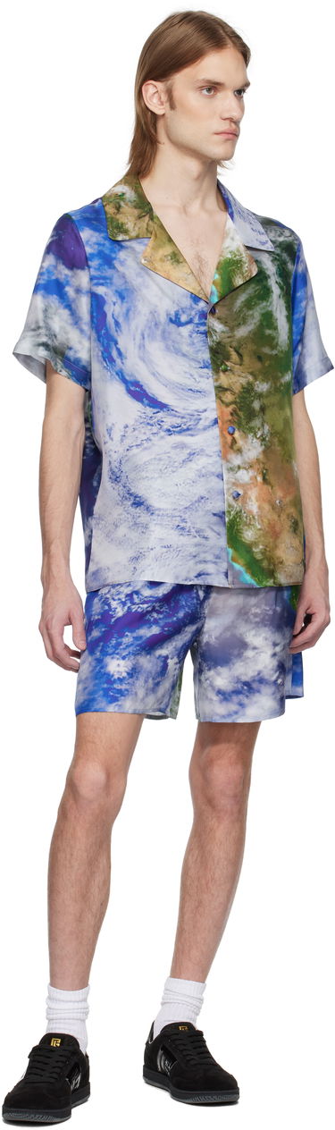 Skjorte Balmain Balmain Earth Print Silk Shirt Blå | EH0HN067SE89, 3