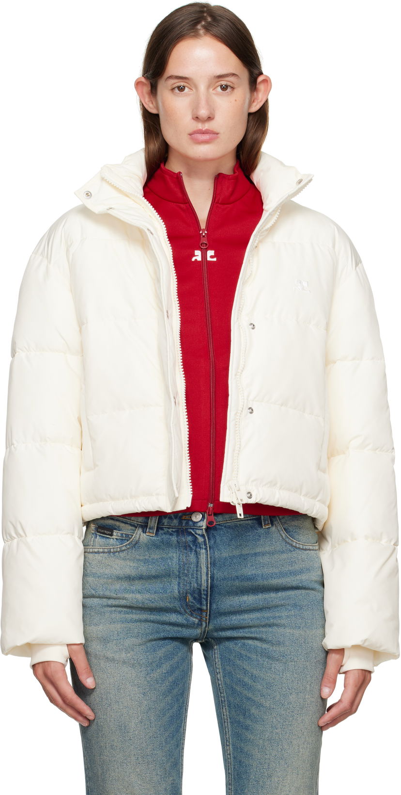 Puffer jakke Courrèges Courrèges Cropped Puffer Jacket Hvid | 323CMA106PL0112