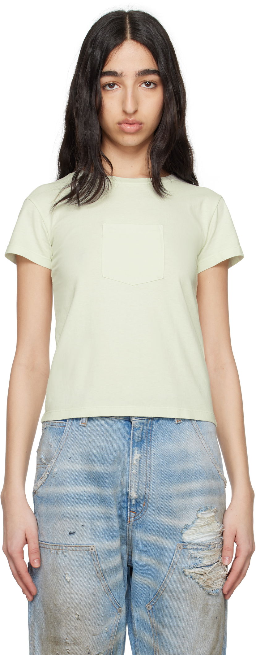T-shirt Maison Margiela MM6 Maison Margiela Heavy Cotton Jersey Pocket T-Shirt Grøn | S62GD0195 M20108