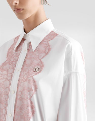 Skjorte Dolce & Gabbana Dolce & Gabbana Oversize Poplin Shirt with Lace Appliqués Hvid | F5T33TFU5T9W0800, 3