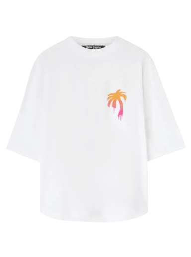 T-shirt Palm Angels Sprayed Palm Logo Over Tee Hvid | PMAA002F22JER0040132
