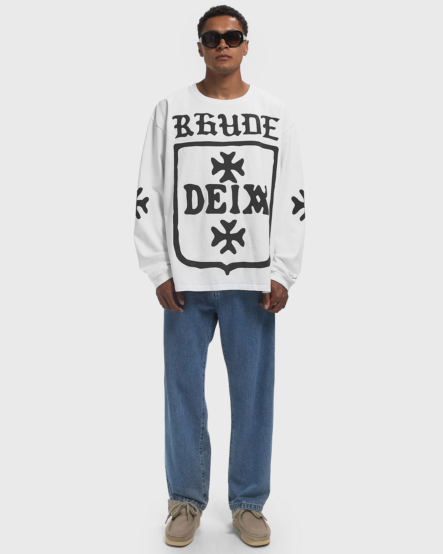 T-shirt Rhude DEIX SHIELD OVERSIZED Long Sleeve T-shirt Hvid | RHPF25TT09012-0053, 1