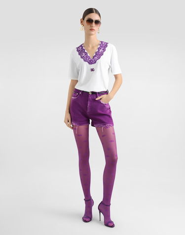 T-shirt Dolce & Gabbana Dolce & Gabbana Jersey T-Shirt with Lace and DG Patch Hvid | F8G99ZGDDBPW0800, 1