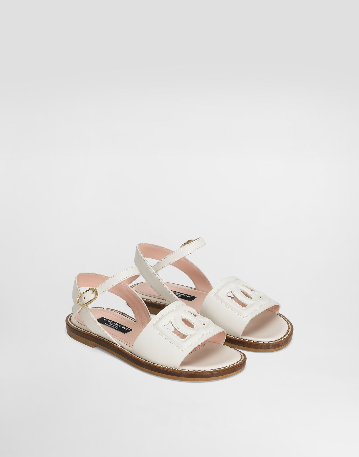 Tilbehør Dolce & Gabbana Dolce & Gabbana Calfskin Sandals With Cut-Out Logo Hvid | D11308A12238S936, 1