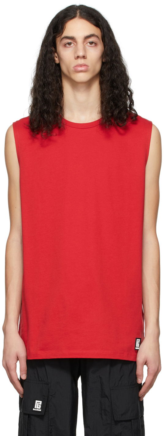 Tanktop Balmain Balmain Logo Sleeveless T-Shirt Rød | XH0EC001BB16
