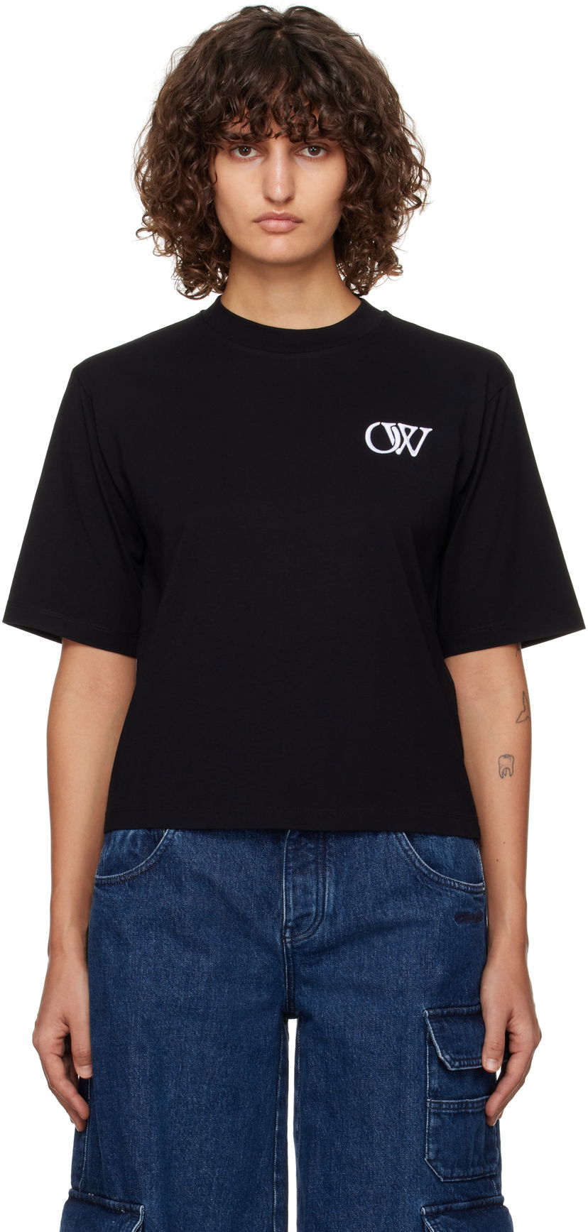 T-shirt Off-White Black Boxy T-Shirt With Logo Sort | OWAA124F24JER0081001