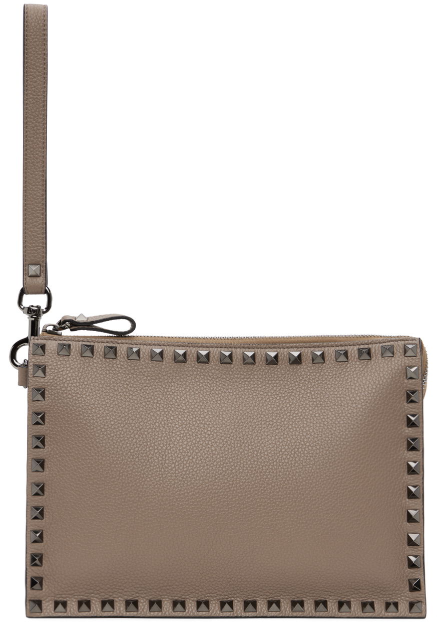 Håndtaske Valentino Garavani Taupe Rockstud Pouch Grå | 4Y2P0U47BVR, 0