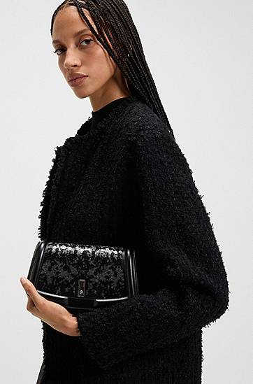 Håndtaske BOSS Ariell leather clutch bag with sequin embellishments Sort | 50552155, 1