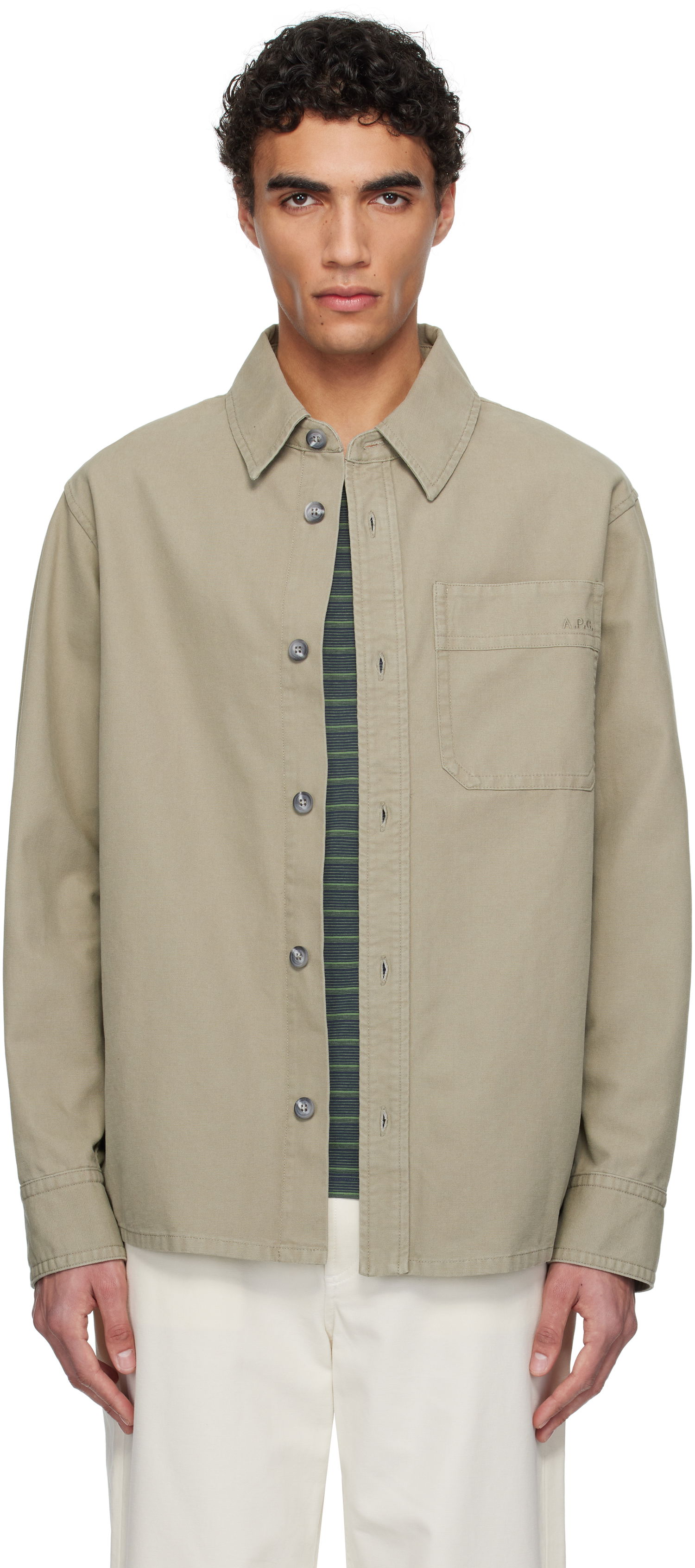 Skjorte A.P.C. A.P.C. Basile Chest Pocket Overshirt Beige | COGBJ-H02918, 0
