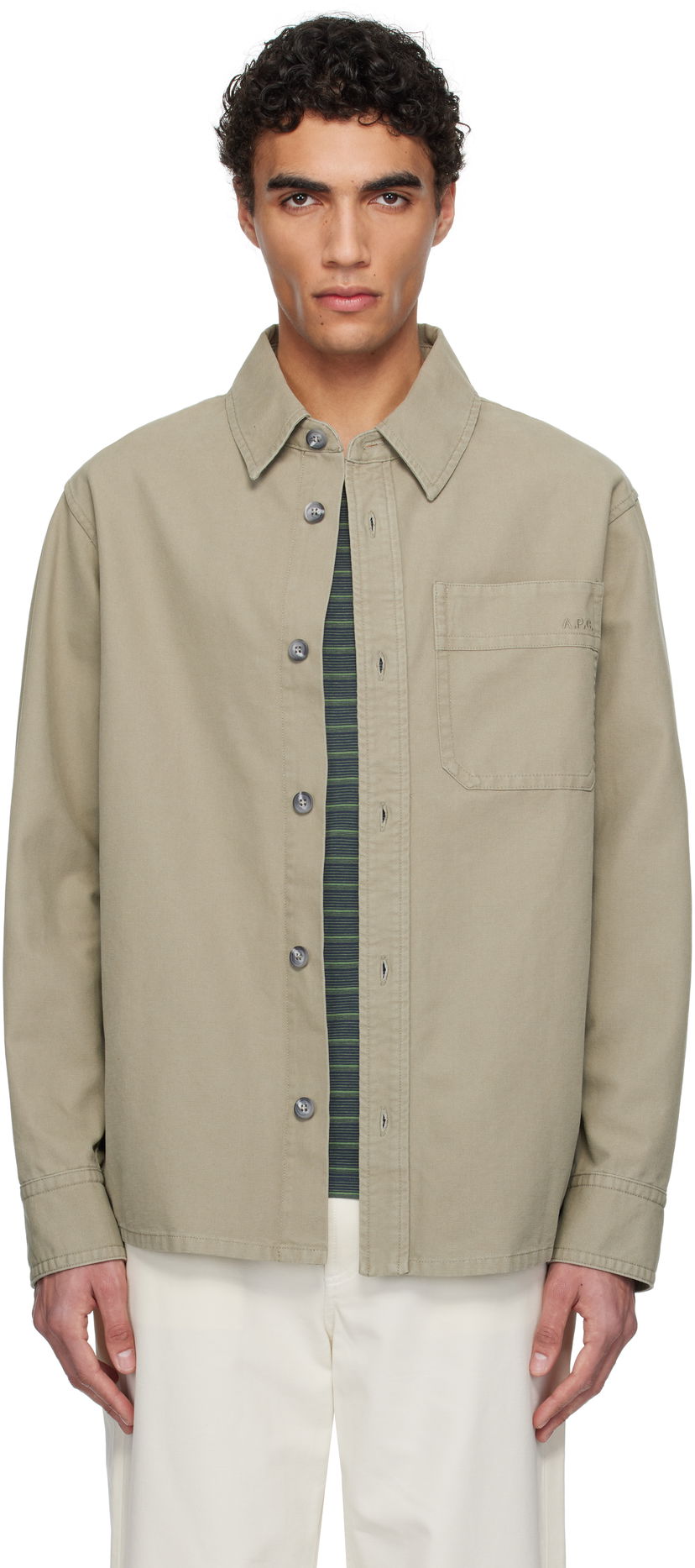 Skjorte A.P.C. A.P.C. Basile Chest Pocket Overshirt Beige | COGBJ-H02918
