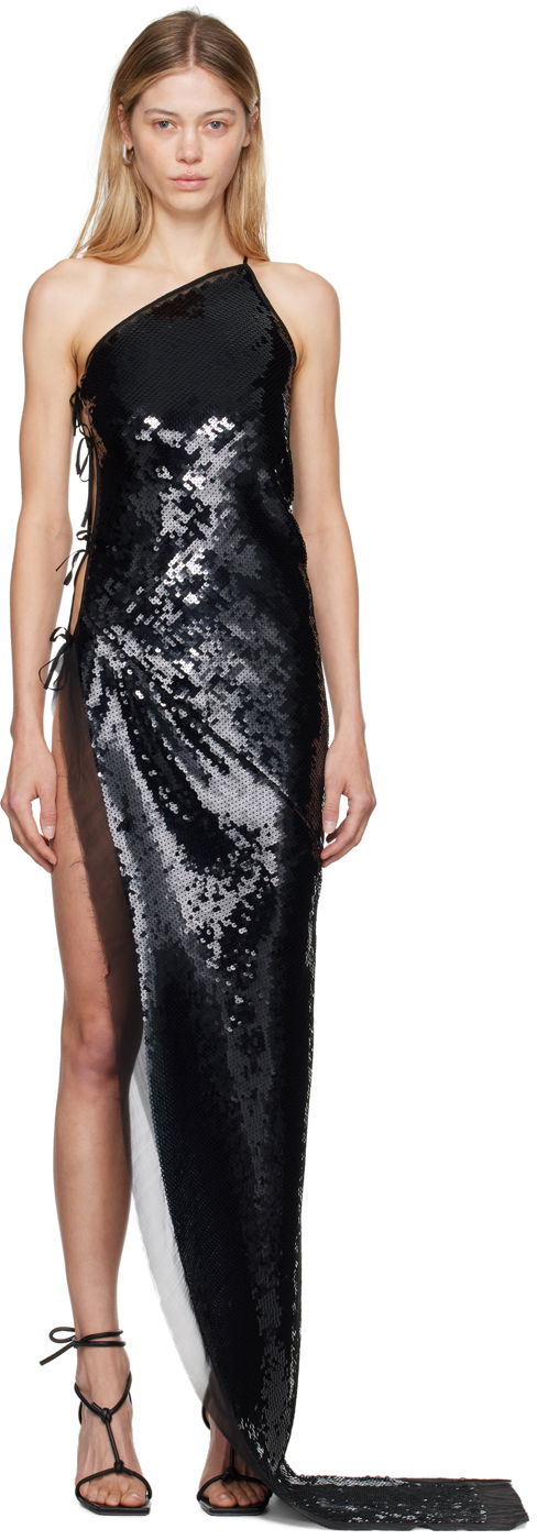 Kjole Rick Owens One Shoulder Sequined Maxi Dress Sort | RP02D3578 SEM1, 0