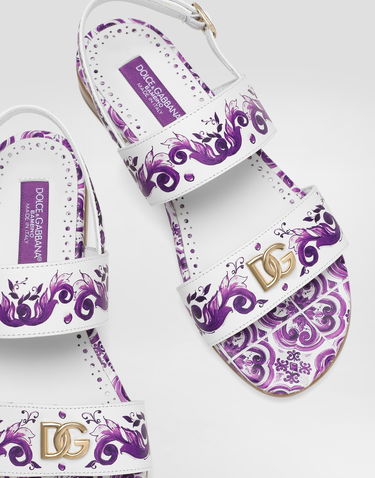 Tilbehør Dolce & Gabbana Dolce & Gabbana Majolica Print Calfskin Sandals Hvid | D10819A1114I03TN, 3