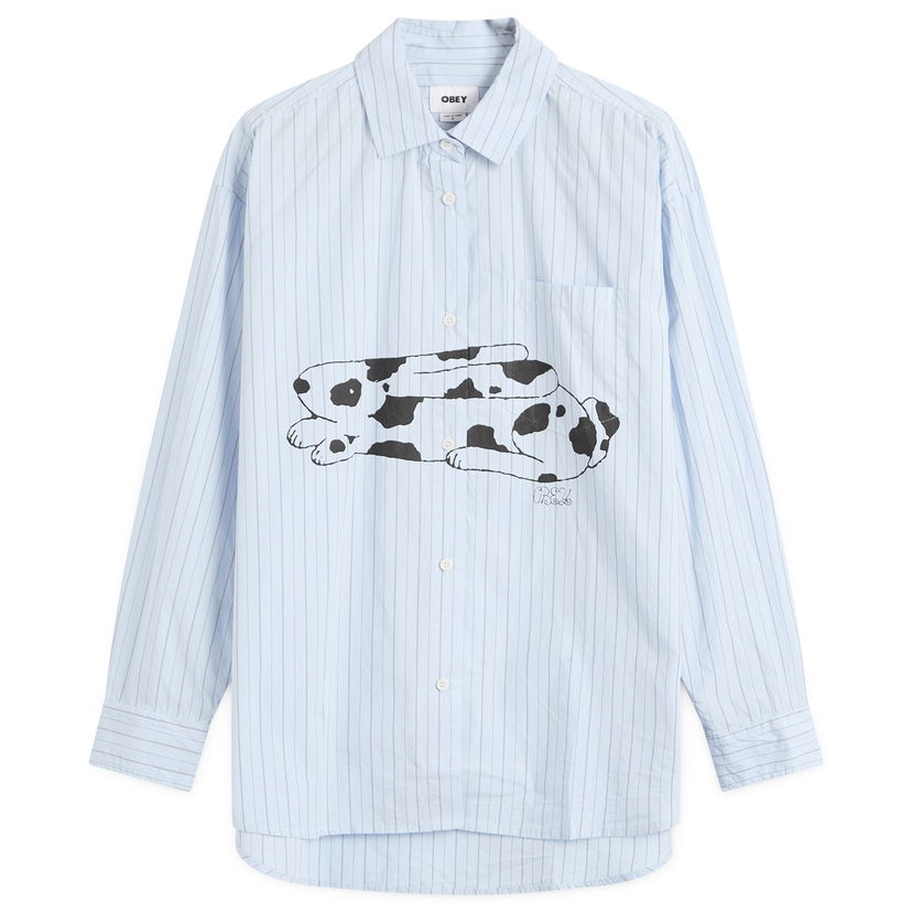 Skjorte OBEY Beverly Graphic Long Sleeve Shirt, Size X-Small Blå | 281200141-LBL