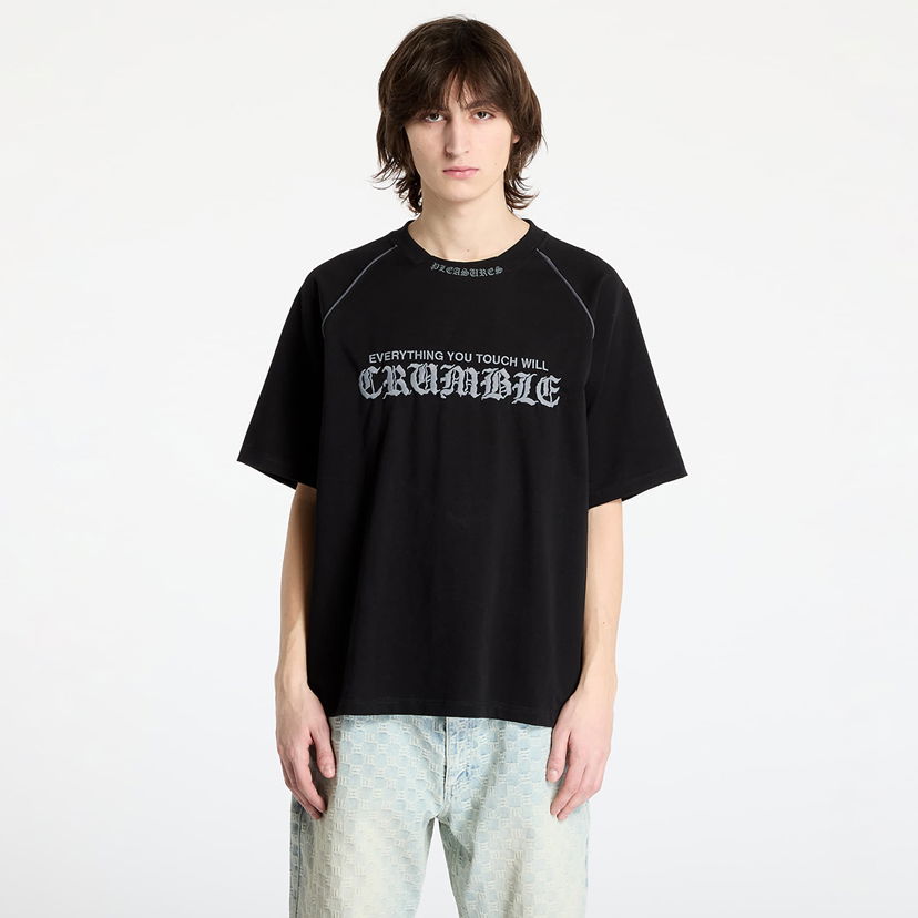 T-shirt Pleasures PLEASURES Crumble Heavyweight Raglan T-Shirt Sort | P25SP026 BLACK
