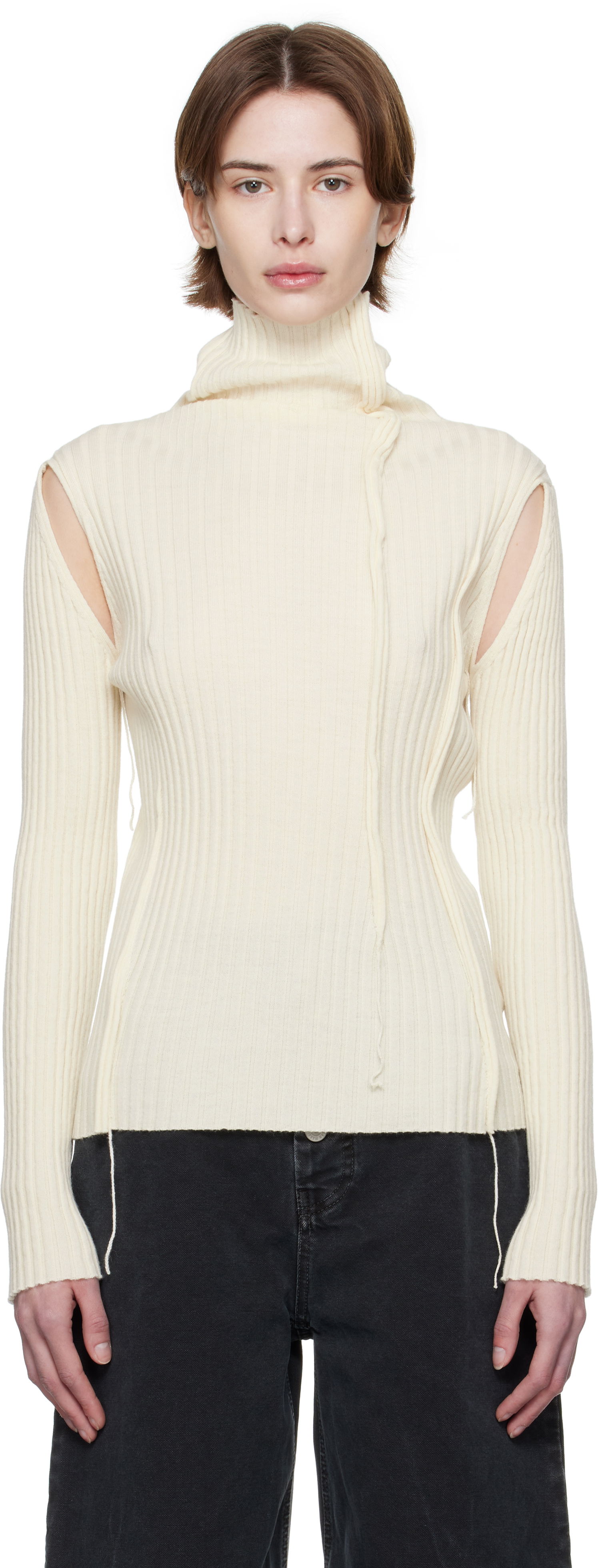 Sweater Maison Margiela MM6 Maison Margiela Darted Rib Knit Turtleneck Top Hvid | S52HA0294 M13087, 0