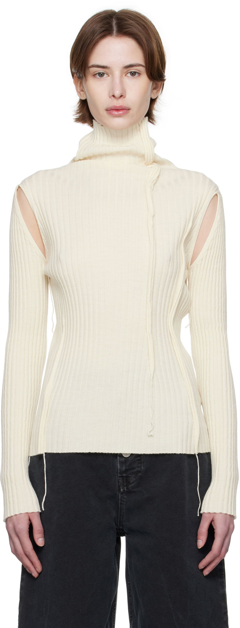 Sweater Maison Margiela MM6 Maison Margiela Darted Rib Knit Turtleneck Top Hvid | S52HA0294 M13087