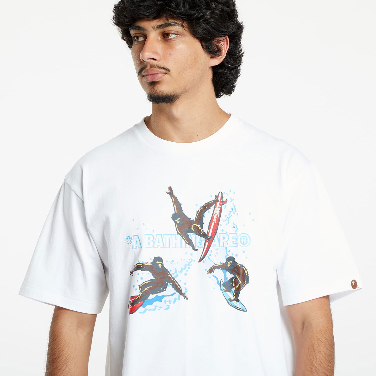 T-shirt BAPE A BATHING APE Surfing Apes Tee White Hvid | 001TEK701002F WHT, 1