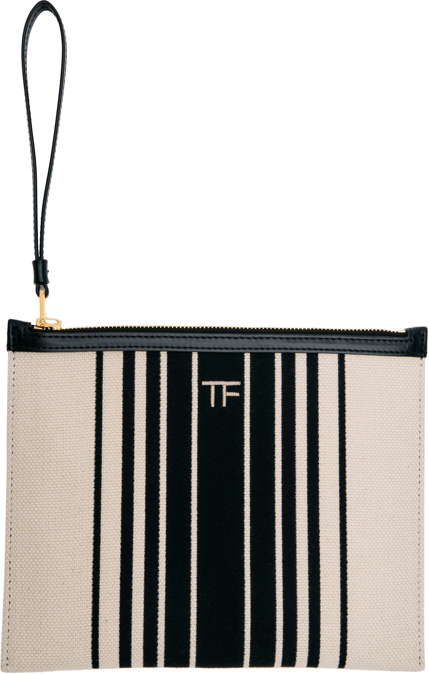 Tegnebog Tom Ford TOM FORD Striped Canvas Wristlet Pouch Beige | S0522-TCN056G, 0