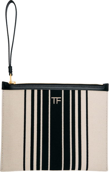 Tegnebog Tom Ford TOM FORD Striped Canvas Wristlet Pouch Beige | S0522-TCN056G, 0