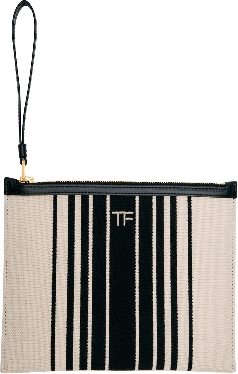 Tegnebog Tom Ford TOM FORD Striped Canvas Wristlet Pouch Beige | S0522-TCN056G