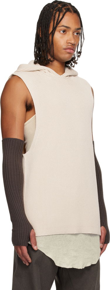 Sweatshirt Rick Owens Rick Owens Ribbed Sleeveless Hoodie with Arm Sleeves Beige | RR02E1680 KWVH, 1