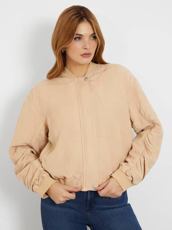 Jakke GUESS Linen Blend Bomber Jacket Beige | W4GN56WG8N0, 0