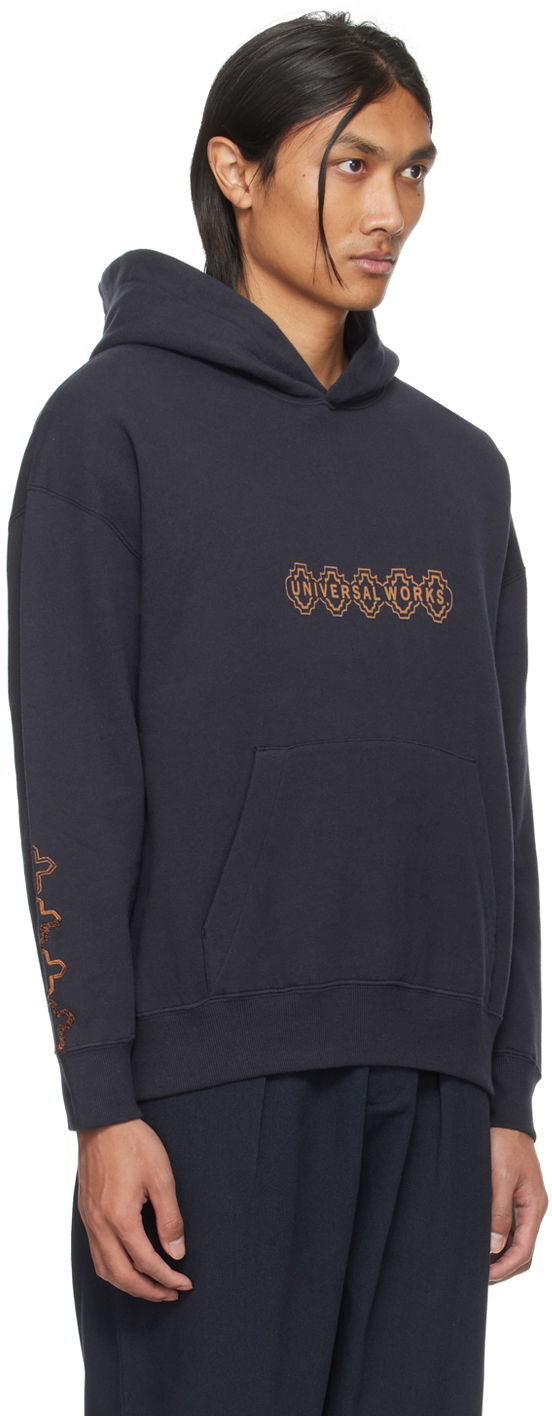 Sweatshirt Universal Works Universal Works Printed Hoodie Mørkeblå | P2932, 1