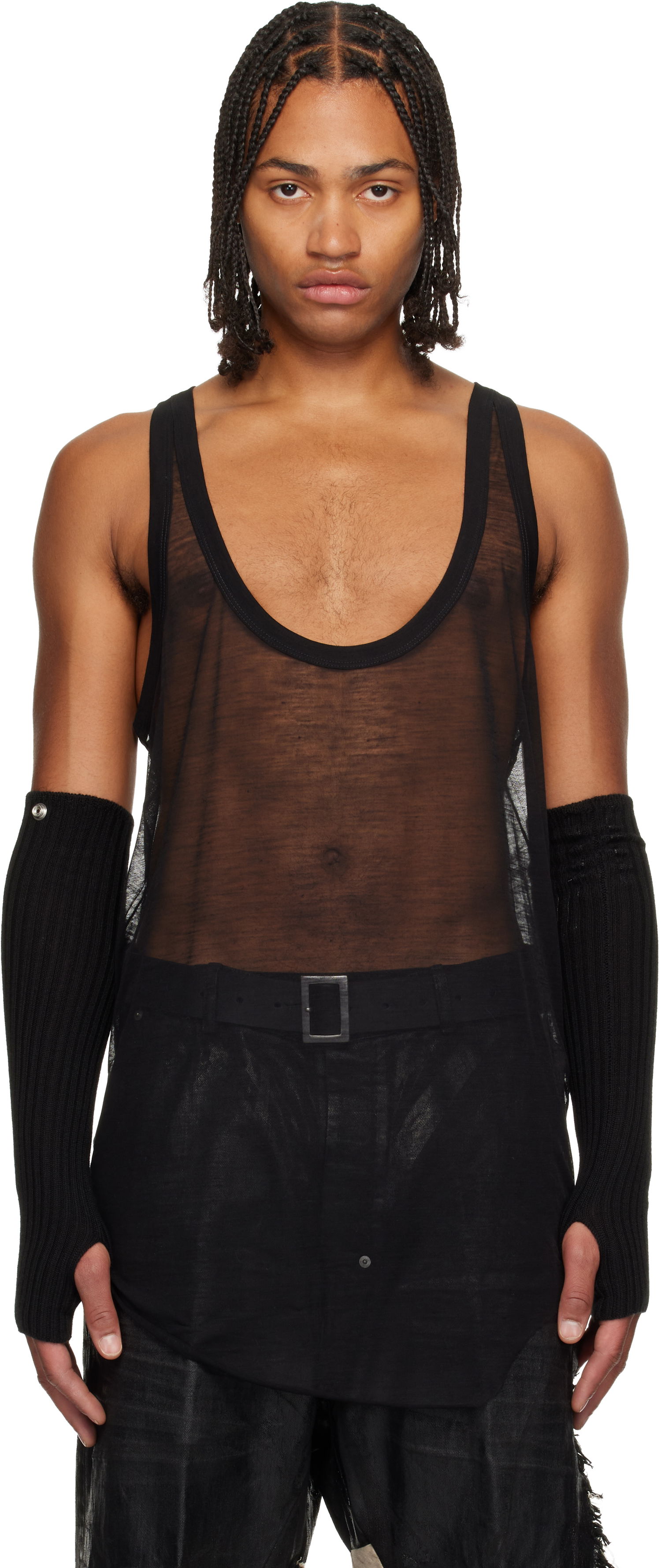 Tanktop Rick Owens Concordians Pony Sheer Deep Scoop-Neck Tank Top Sort | RR02E1101 JWR, 0