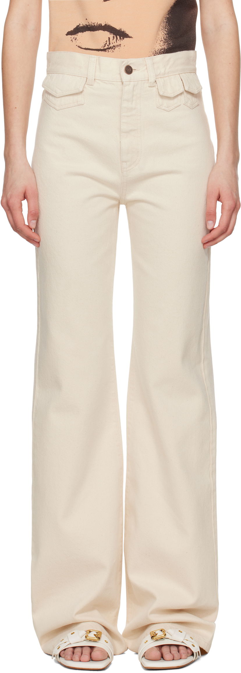 Jeans CHLOÉ Chloé High-Rise Flare Jeans Beige | CH25UDP03251