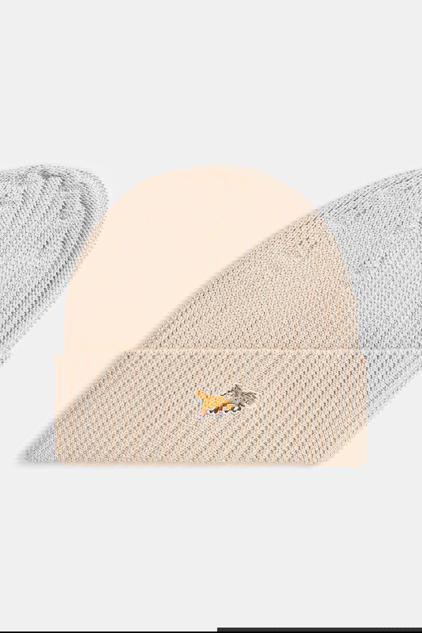 Beanie MAISON KITSUNÉ Maison Kitsuné Baby Fox Ribbed Knit Beanie Beige | PW06103KT1140, 0