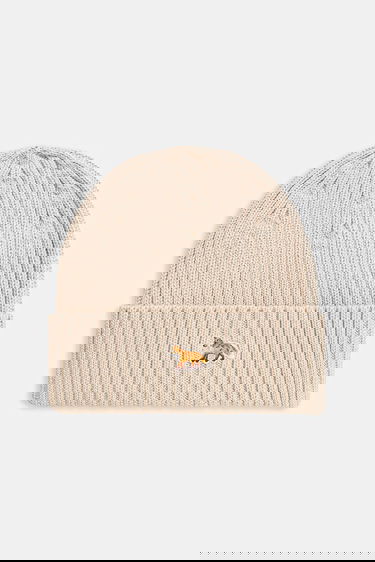 Beanie MAISON KITSUNÉ Maison Kitsuné Baby Fox Ribbed Knit Beanie Beige | PW06103KT1140, 0