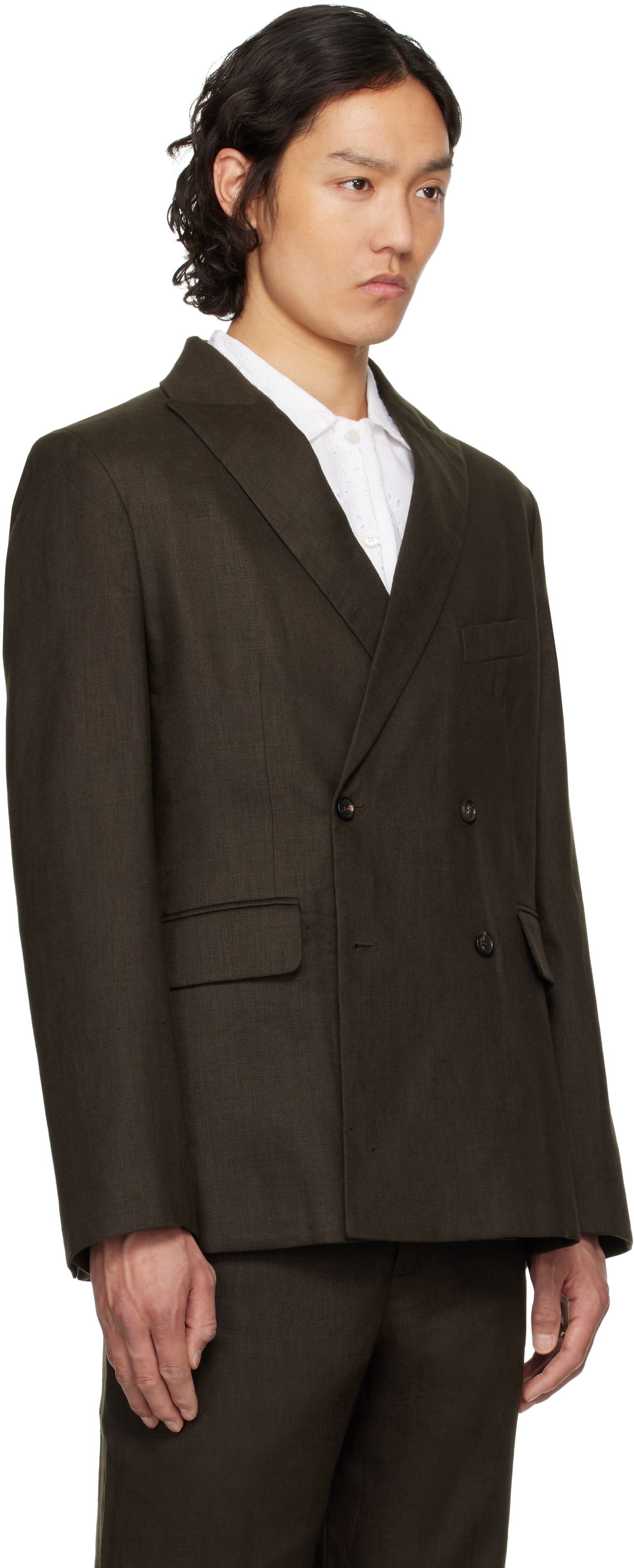 Frakker Bode Bode Linen Double-Breasted Blazer Brun | MRS25SJ011, 1