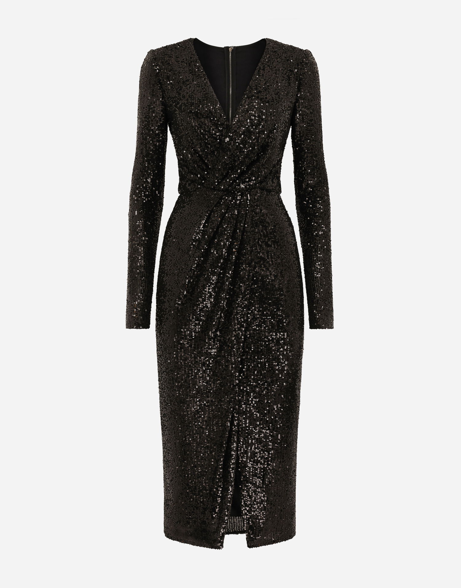 Kjole Dolce & Gabbana Sequin Calf-Length Dress Sort | F6DHFTFLUBWN0000, 0