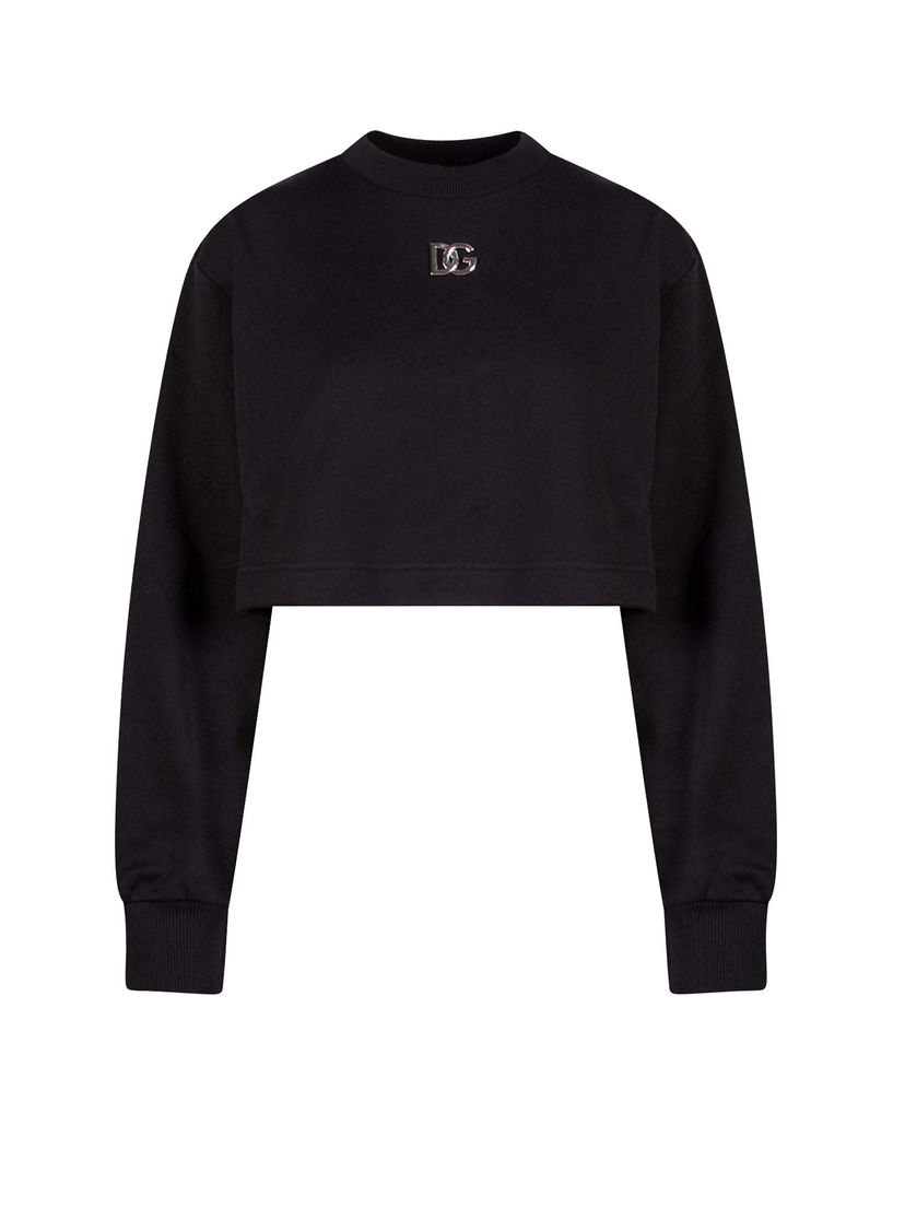 Sweatshirt Dolce & Gabbana Crop Fit Cotton DG Patch Sweatshirt Black Sort | F9N80ZFU7DU#N0000