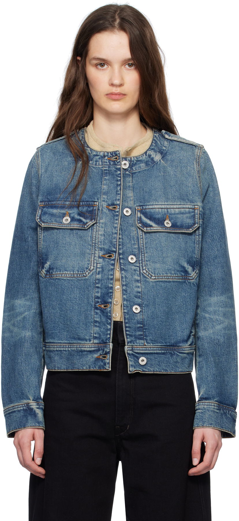 Jakke KENZO Kenzo Paris Collarless Denim Jacket Blå | FF52DV2506S7