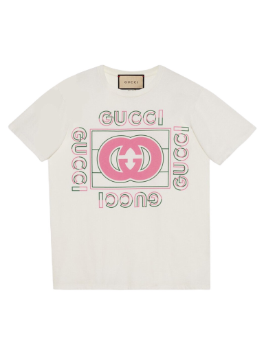 T-shirt Gucci Oversized Vintage Logo Print T-Shirt Beige | 717422 XJEWG 9095
