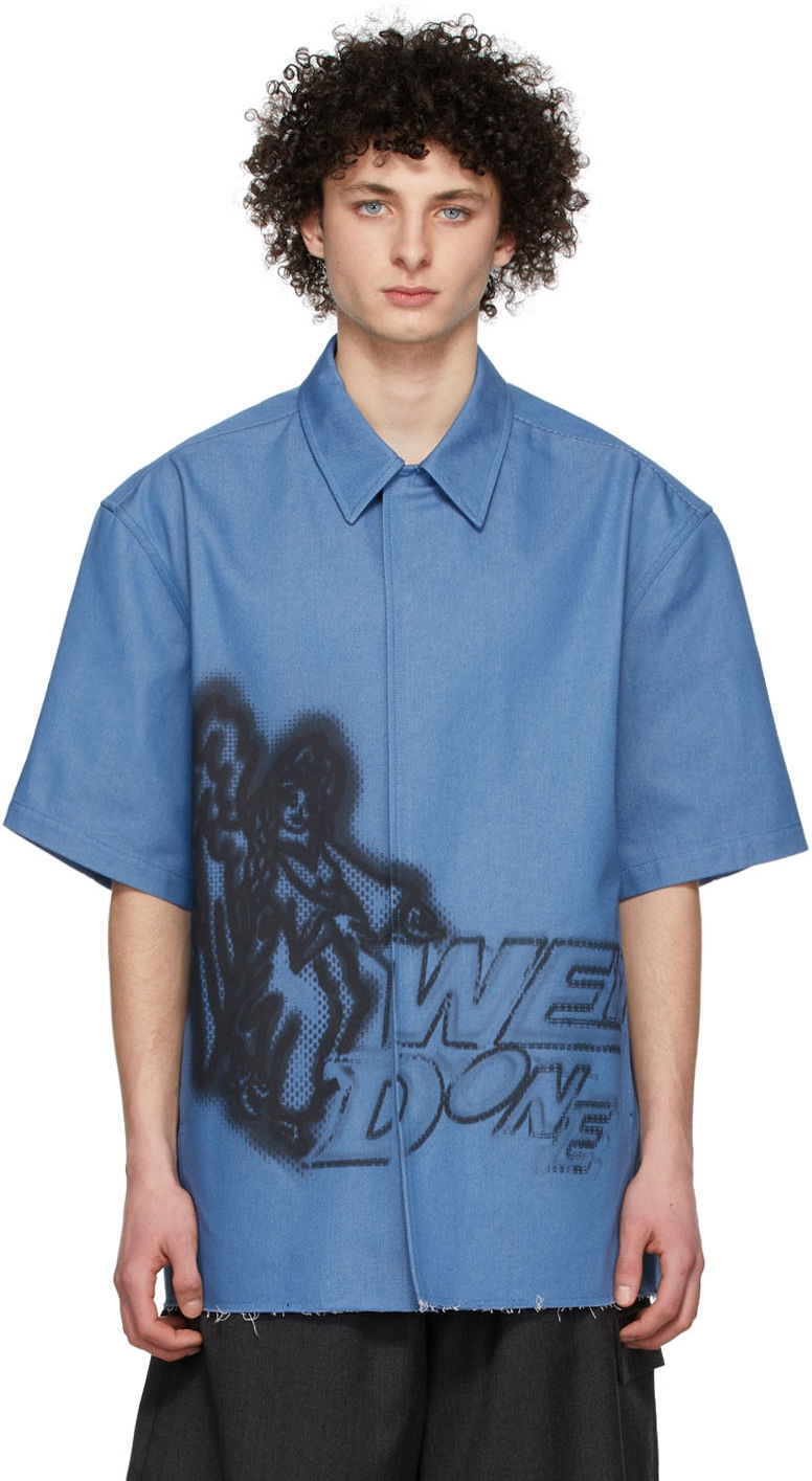 Skjorte We11done We11done Printed Denim Shirt Blå | WD-BL1-22-203-M-BL