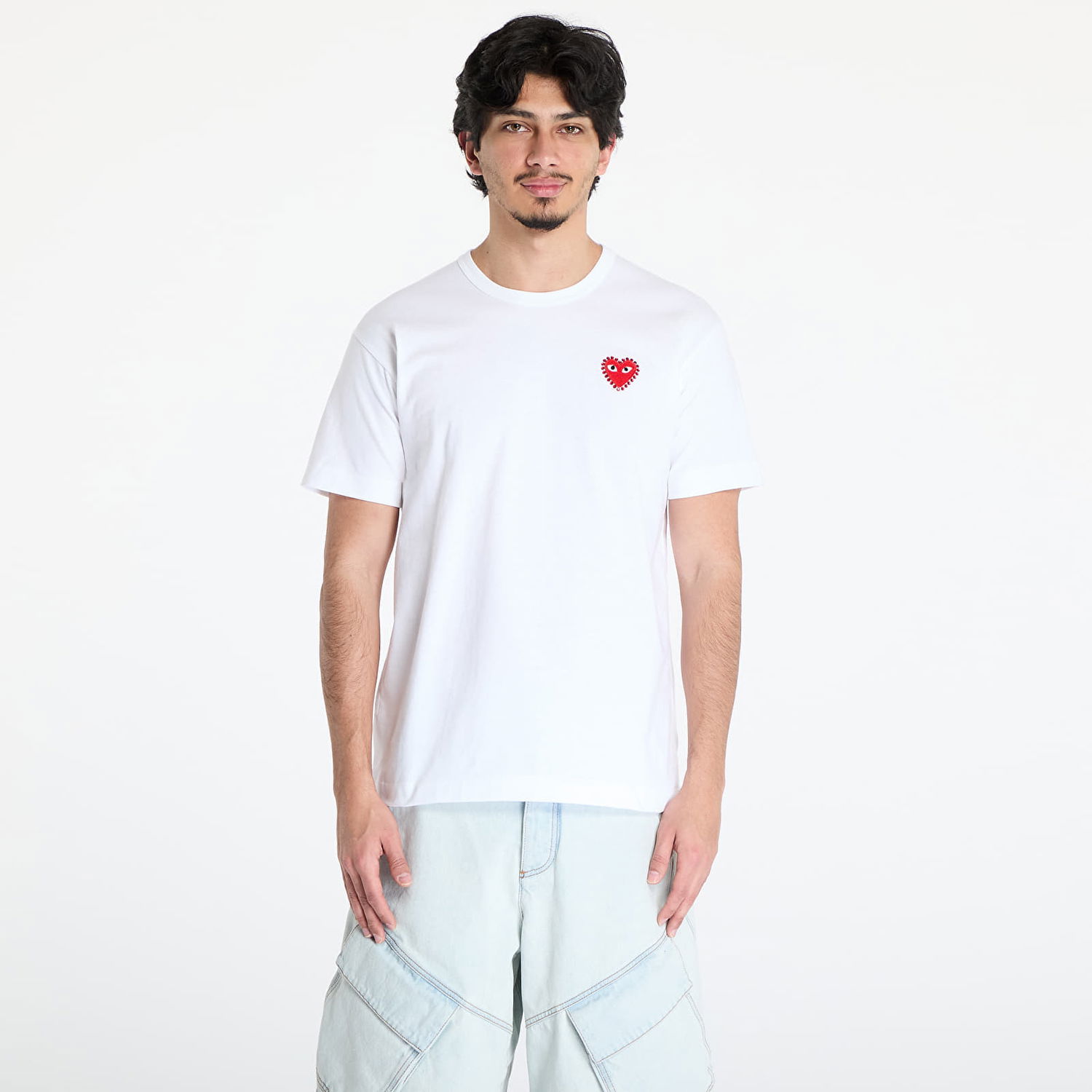 T-shirt Comme des Garçons Comme des Garçons PLAY Emblem Rhinestone T-Shirt Hvid | AX-T801 WHITExRED, 0