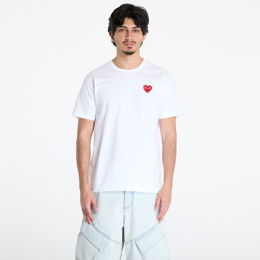 T-shirt Comme des Garçons Comme des Garçons PLAY Emblem Rhinestone T-Shirt Hvid | AX-T801 WHITExRED