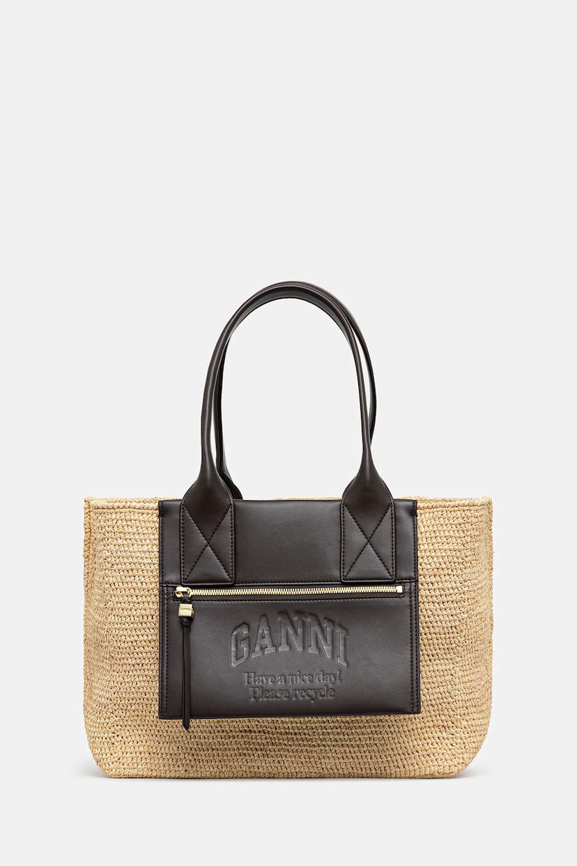 Mulepose GANNI GANNI Easy Shopper Medium Raffia Tote Bag Beige | A6823